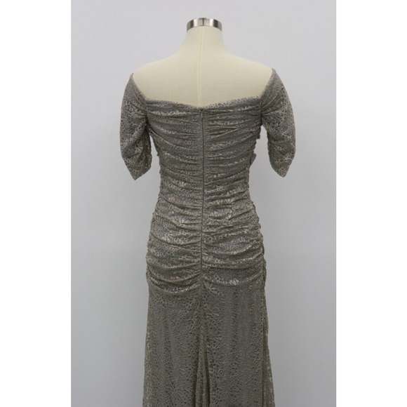 Badgley Mischka Lace Gown Silver Off the Shoulder Dress Size 8 Retail $660 - Picture 10 of 16